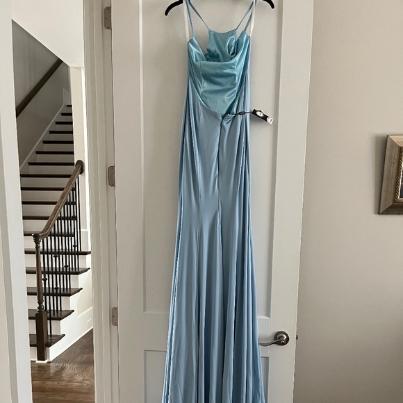 Long Formal Blue Dress (new with tags) Spaghetti Straps, Split-Front, Backless, - Picture 8 of 14